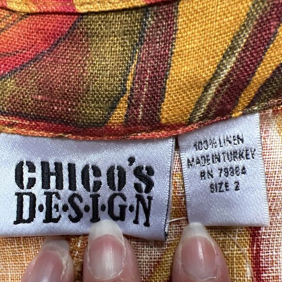 Chico's Design Linen Matching Set Size L/XL Tropical Print Jacket Wrap Skirt NWT - Picture 15 of 16